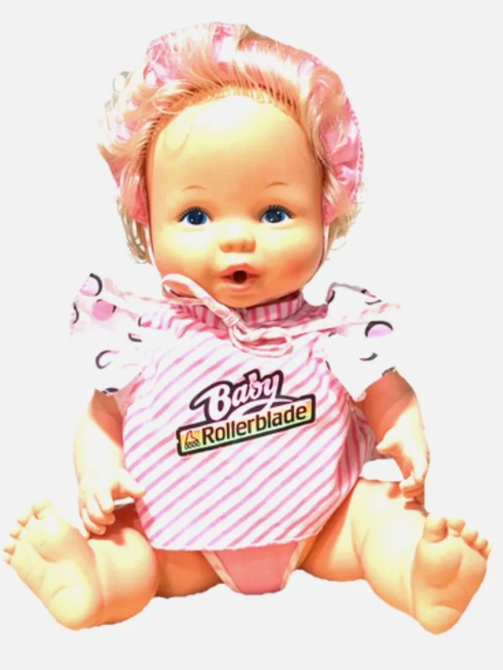 Vintage 1991 Baby Rollerblade Doll Mattel Blonde Curly Hair Pink 12 Inch Toy